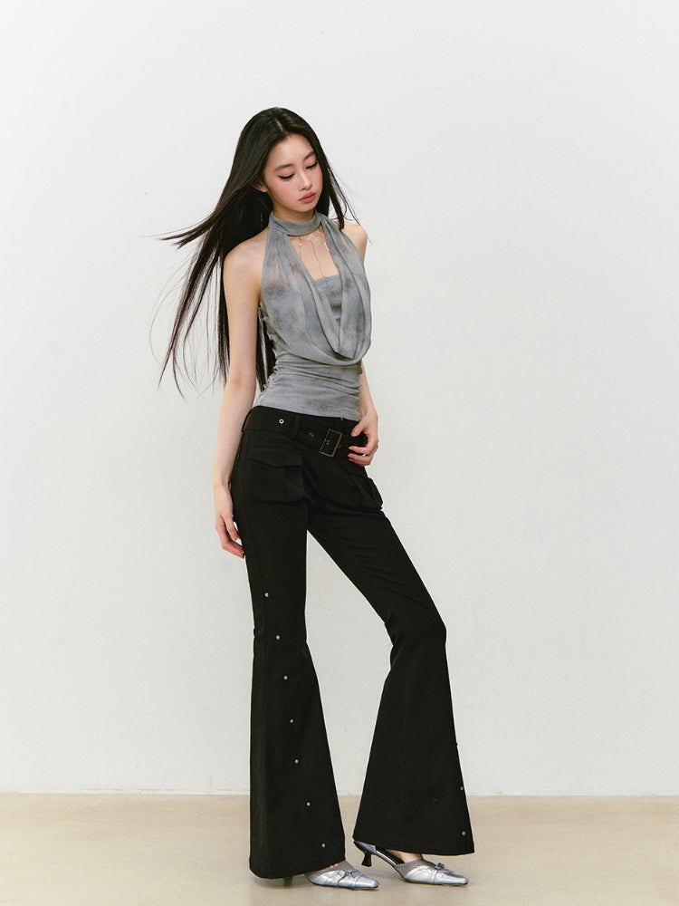 Rose Rivet Flared Cargo Pants - CHINASQUAD