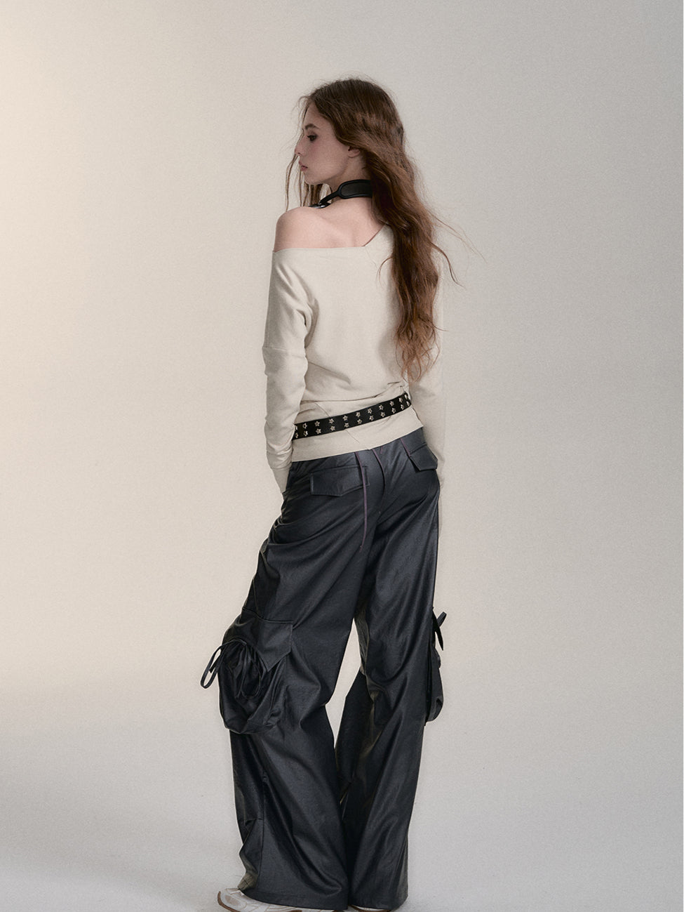 Black Pockets Wide-Leg Cargo Pants - CHINASQUAD