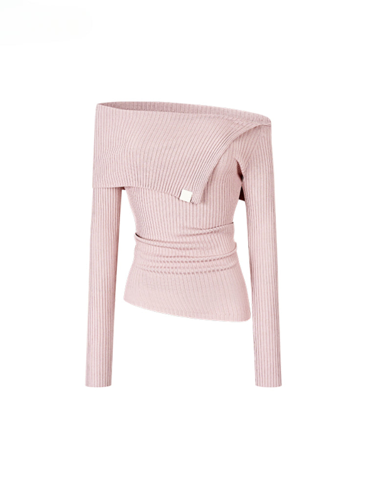 One-Shoulder Collared Knit Crewneck - CHINASQUAD