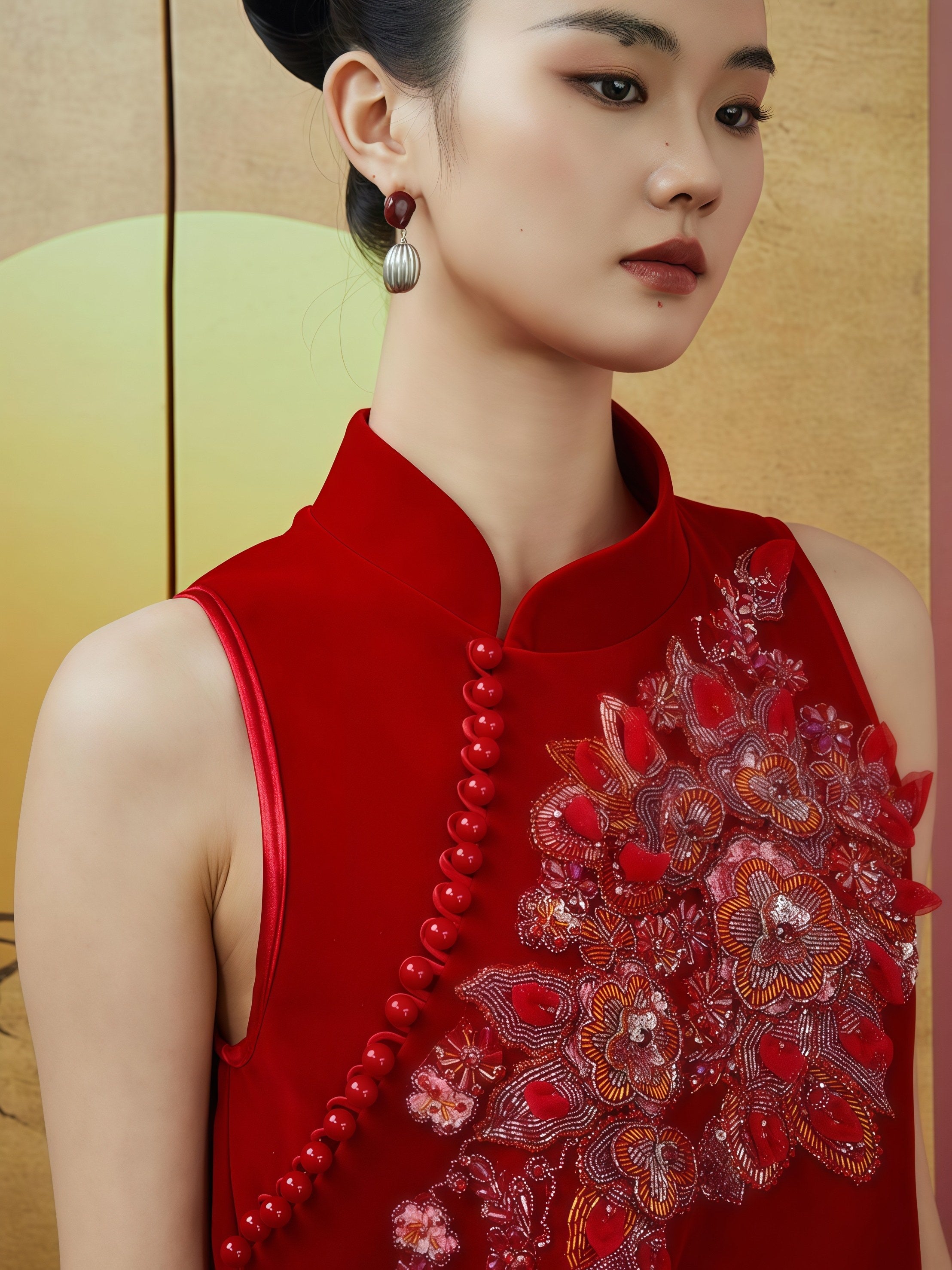 Crimson Blossom Embroidered Two-Piece Set