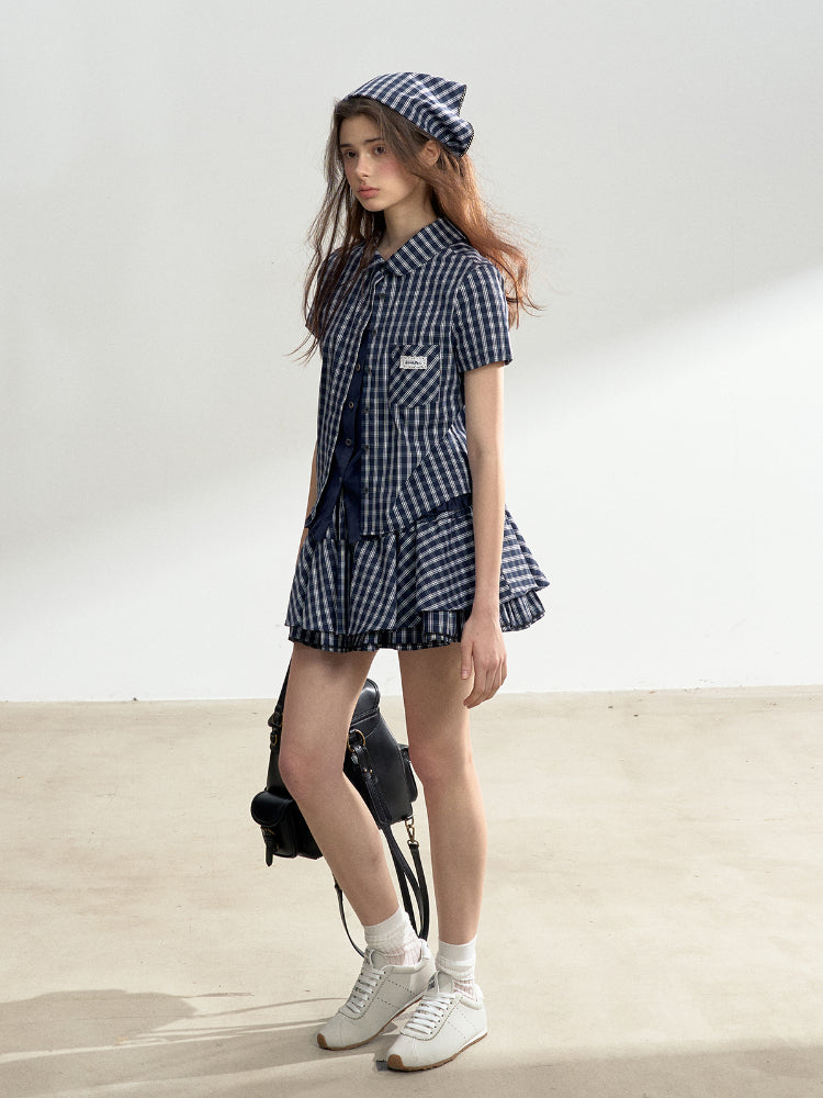 Blue Plaid College Style Tencel Cotton Shirt - CHINASQUAD