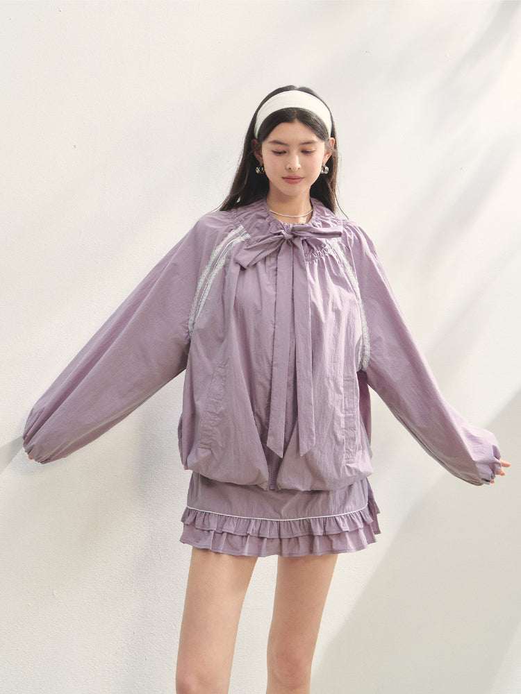 Lace Spliced Raglan Sleeve Sun Protection Shirt & Skirt Set - CHINASQUAD