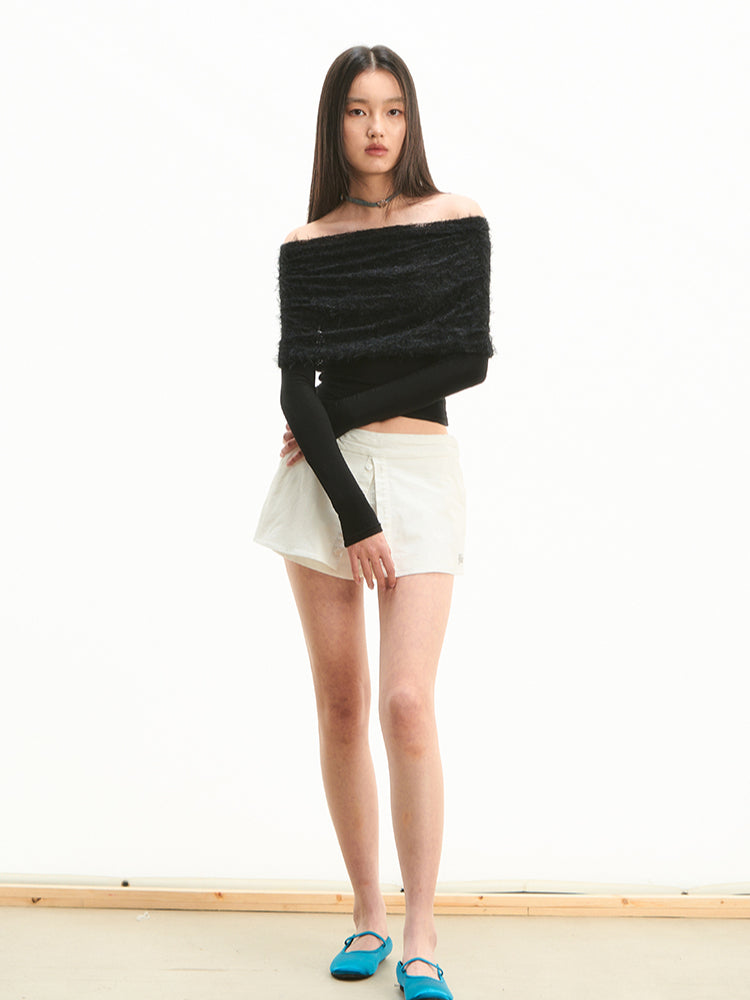 Lace-Trim Off-Shoulder T-shirt - CHINASQUAD