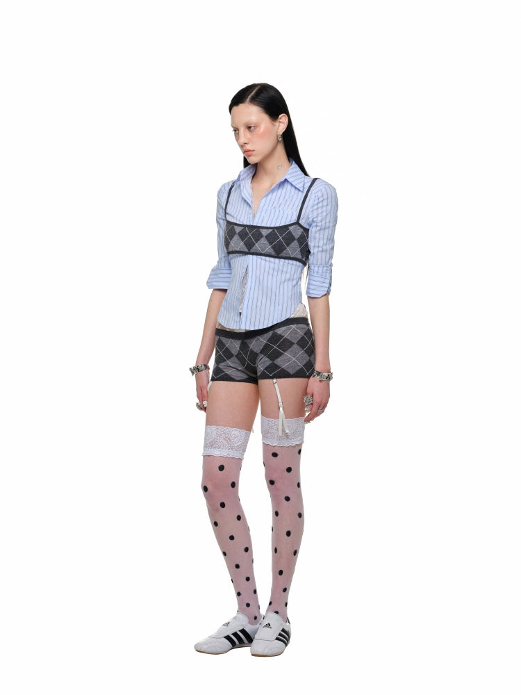 Diamond Pattern Knitted Top & Shorts Set - CHINASQUAD