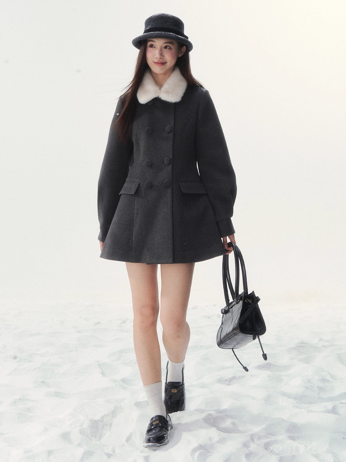 Double-Breasted Fur-Collar Lady Jacket