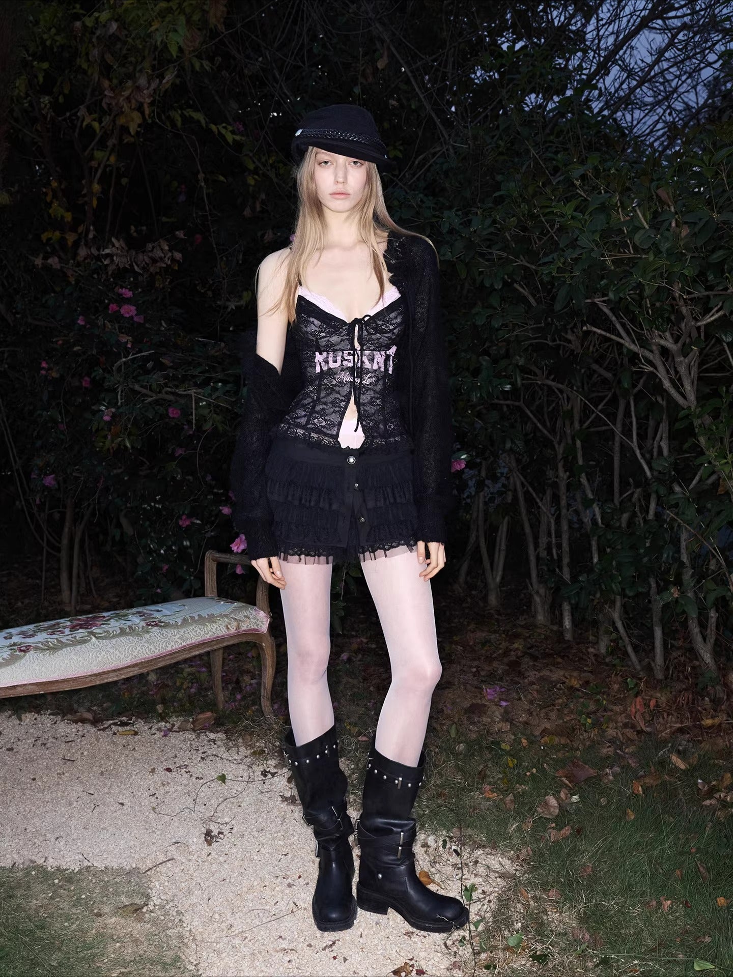 Lace-Up Letter Print Corset Camisole