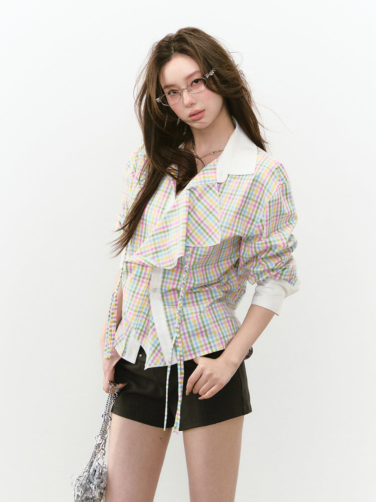 Waist-Cinched Layered Sunshade Short Shirt - CHINASQUAD