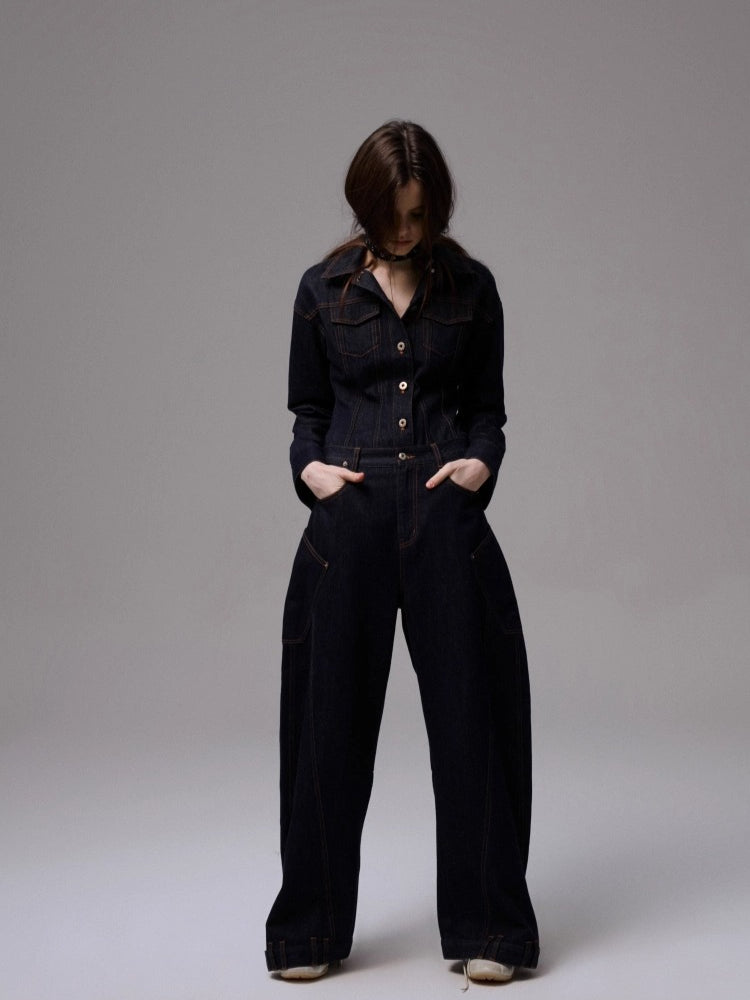 Embroidered Low-waist Loose Wide-leg Pants