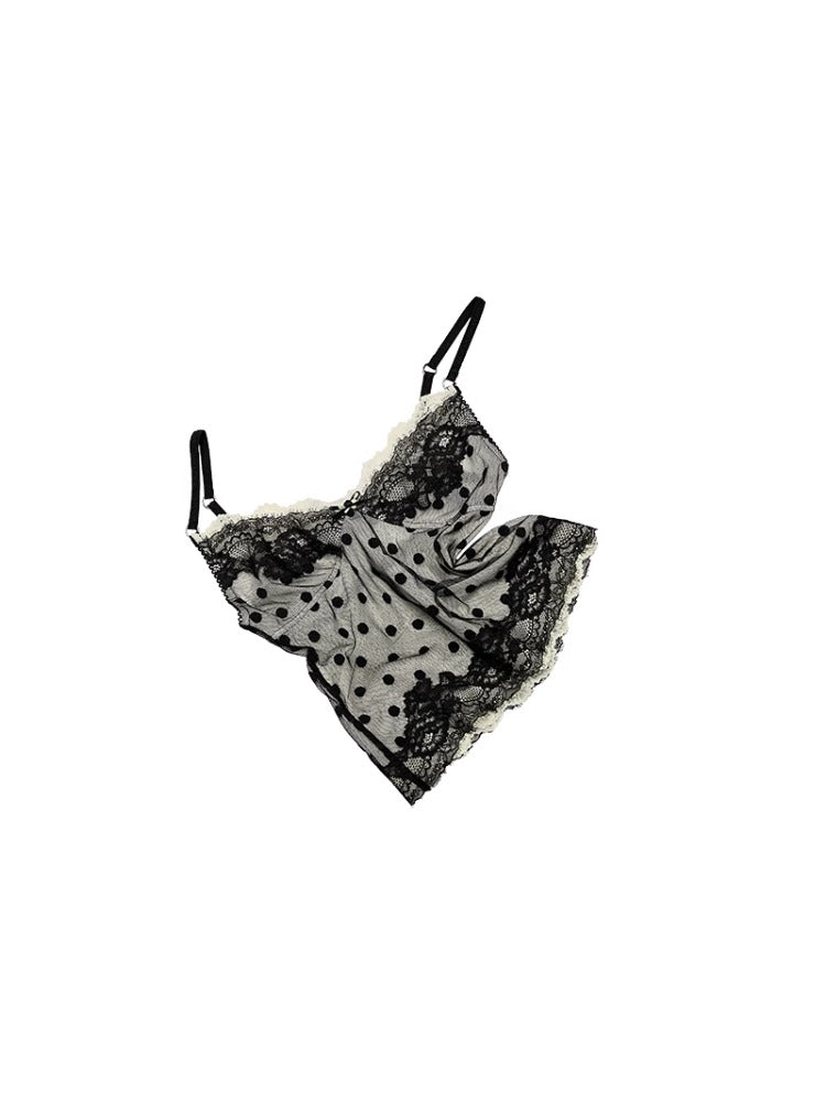 Double-Layer Polka Dot Lace Trim Tank Top - CHINASQUAD