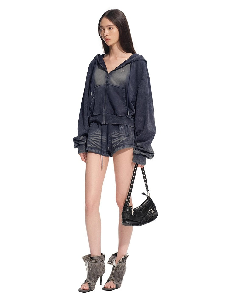"Feria Series" Volcano Distressed Hand-Sanded Whisker Shorts - CHINASQUAD