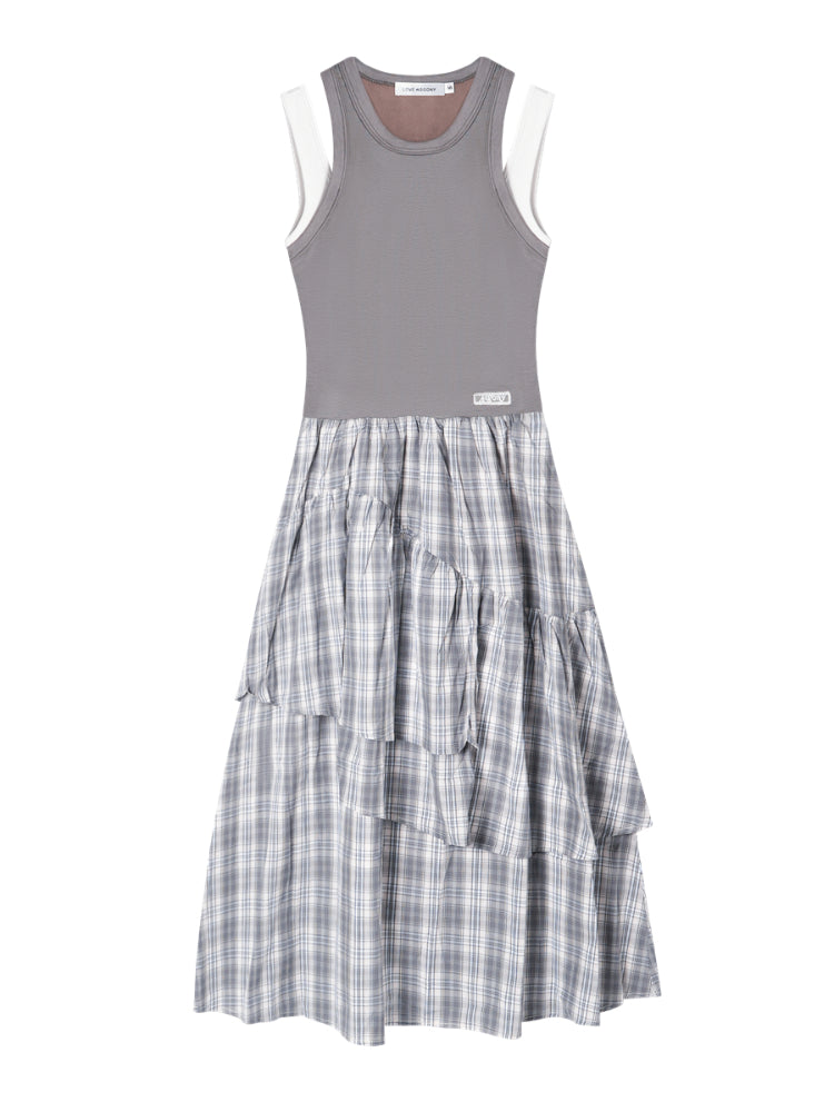 Plaid Asymmetric Sleeveless Vest Dress - CHINASQUAD
