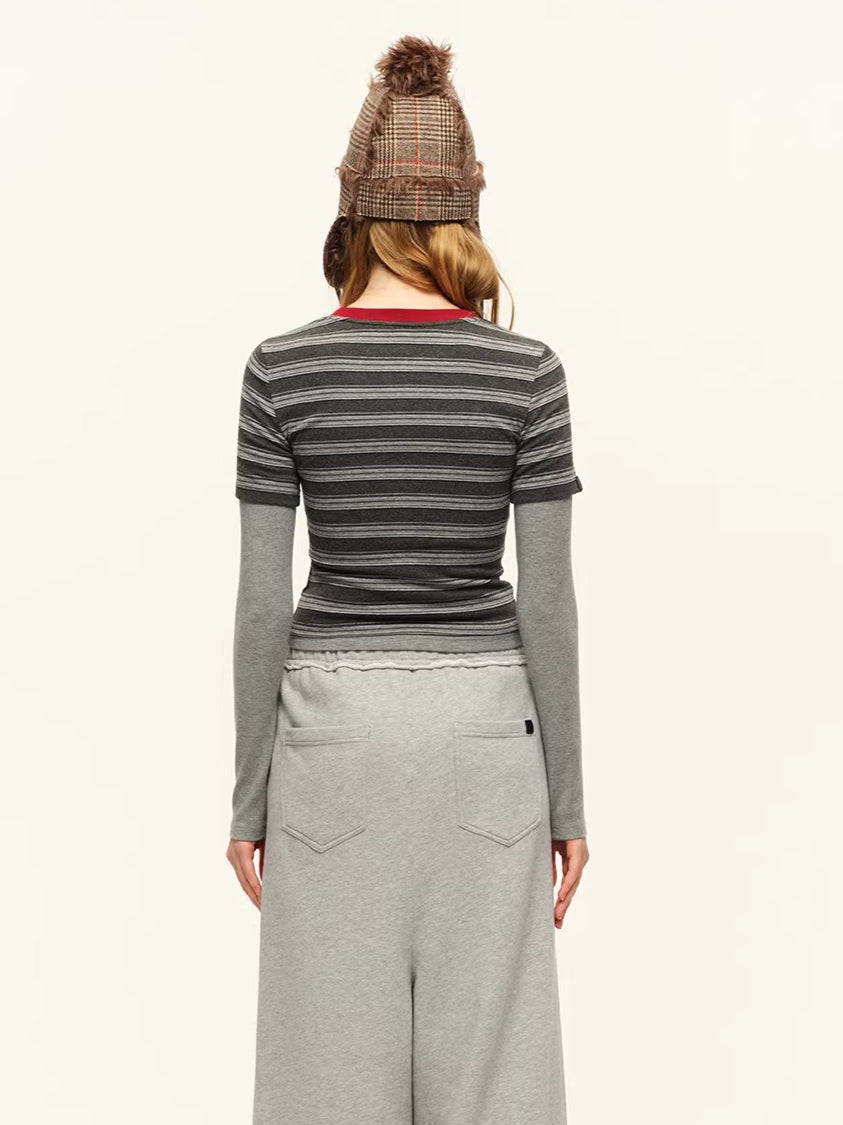 Contrast Layered-Effect Long Sleeve T-Shirt