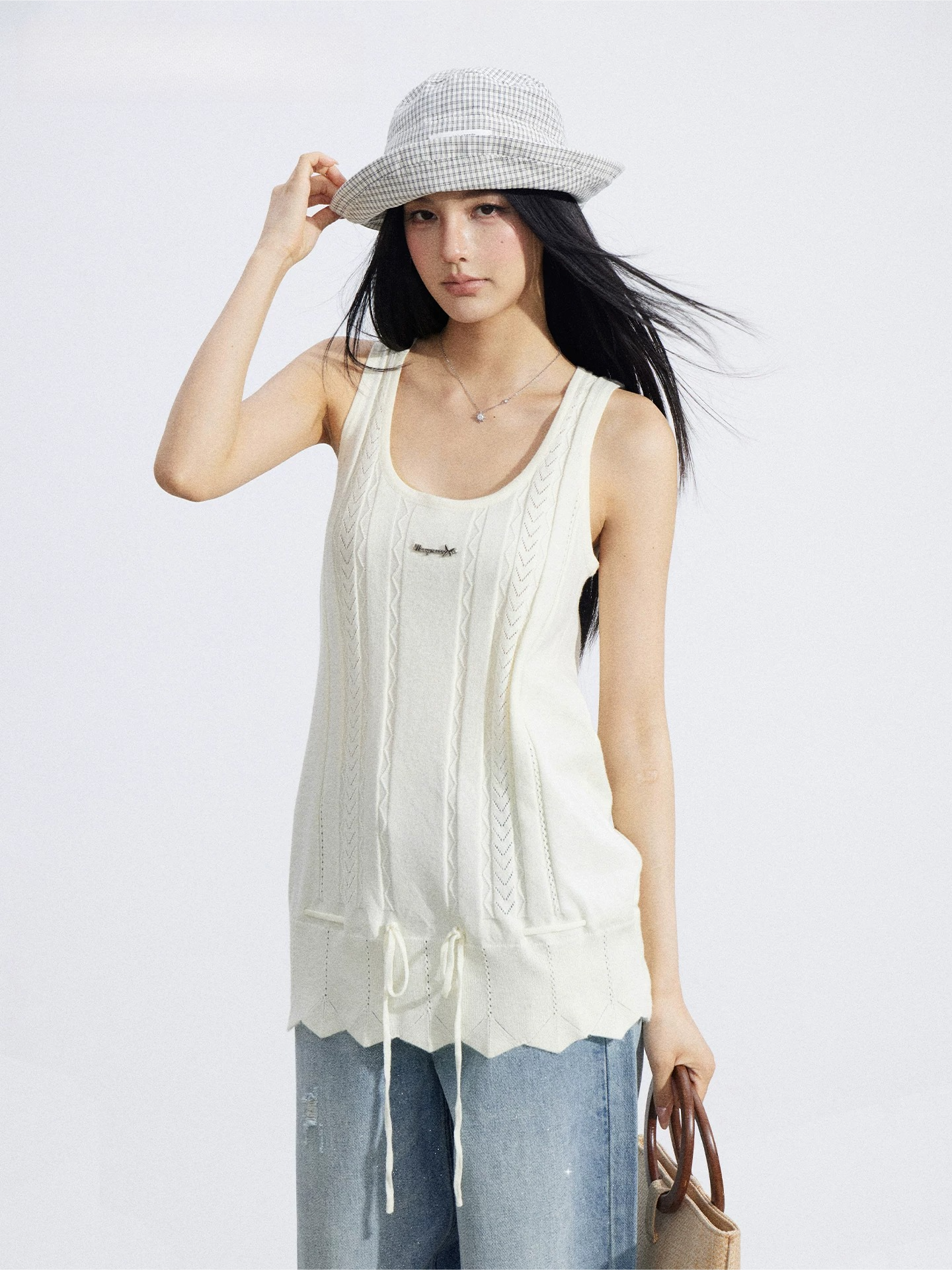 Drawstring Ruched Knit Tank Top
