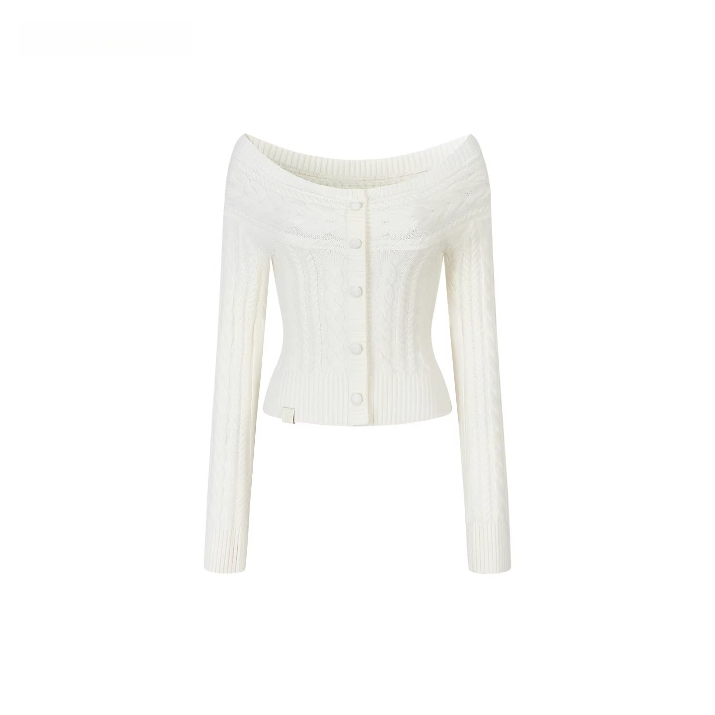 Off-Shoulder Cable Knit Cardigan - CHINASQUAD