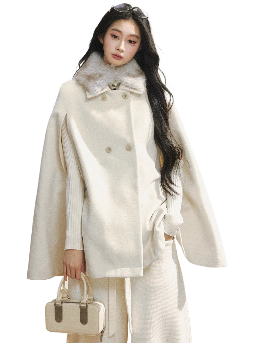 Elegant Two-Tone Wool Cape