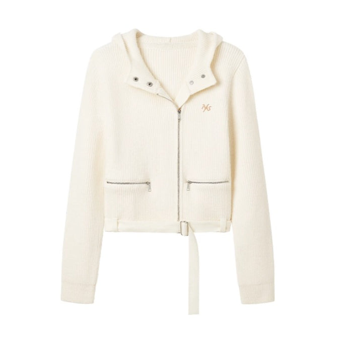 Garde Wool Ribbed Hooded Knit Cardigan