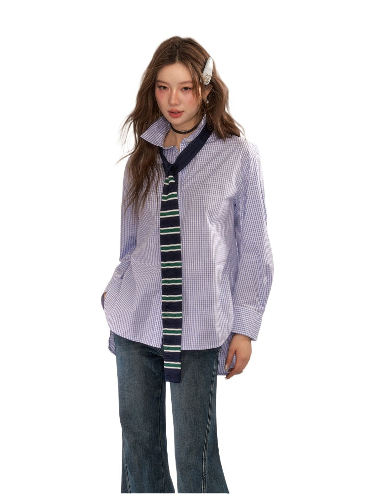 Vintage College Style Blue Plaid Shirt - CHINASQUAD