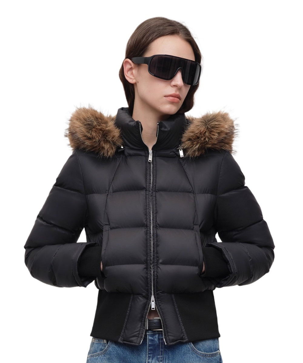 90% White Duck Fur Collar Cropped Down Jacket - CHINASQUAD