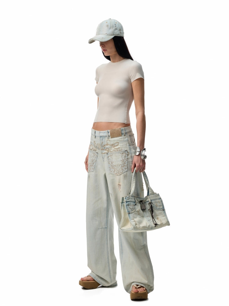 Light Blue Denim Wide - Leg Machete Pants - CHINASQUAD