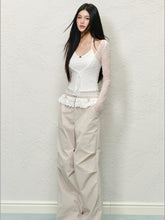 Lace Trim Pleated Cargo Pants - CHINASQUAD