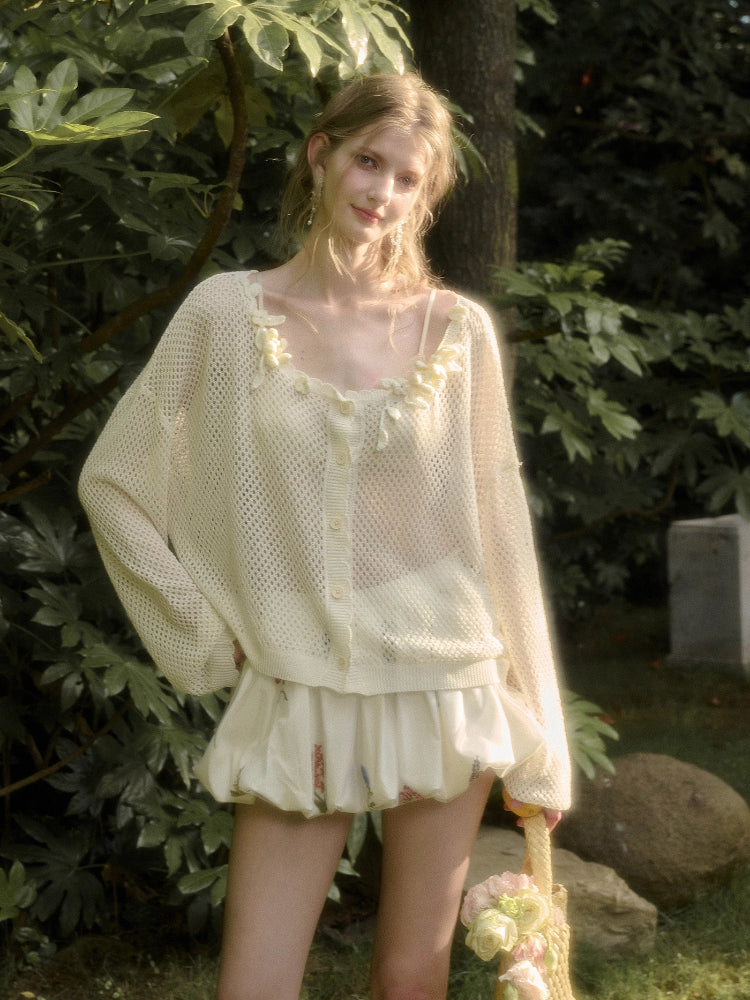 Cool Ice Silk Flower Hollow Cardigan - CHINASQUAD