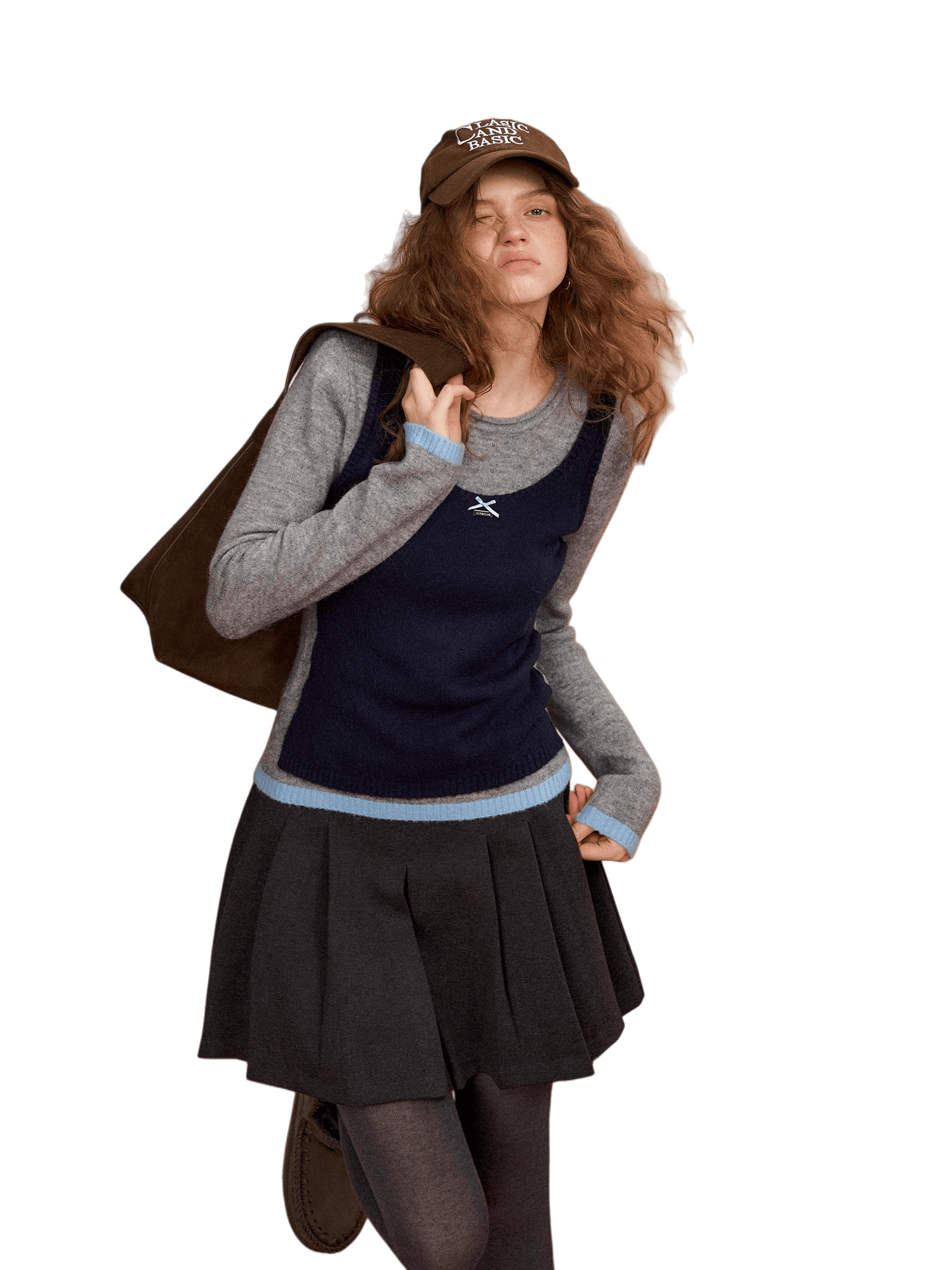 Contrast-Layered Long-Sleeve Knit Turtleneck