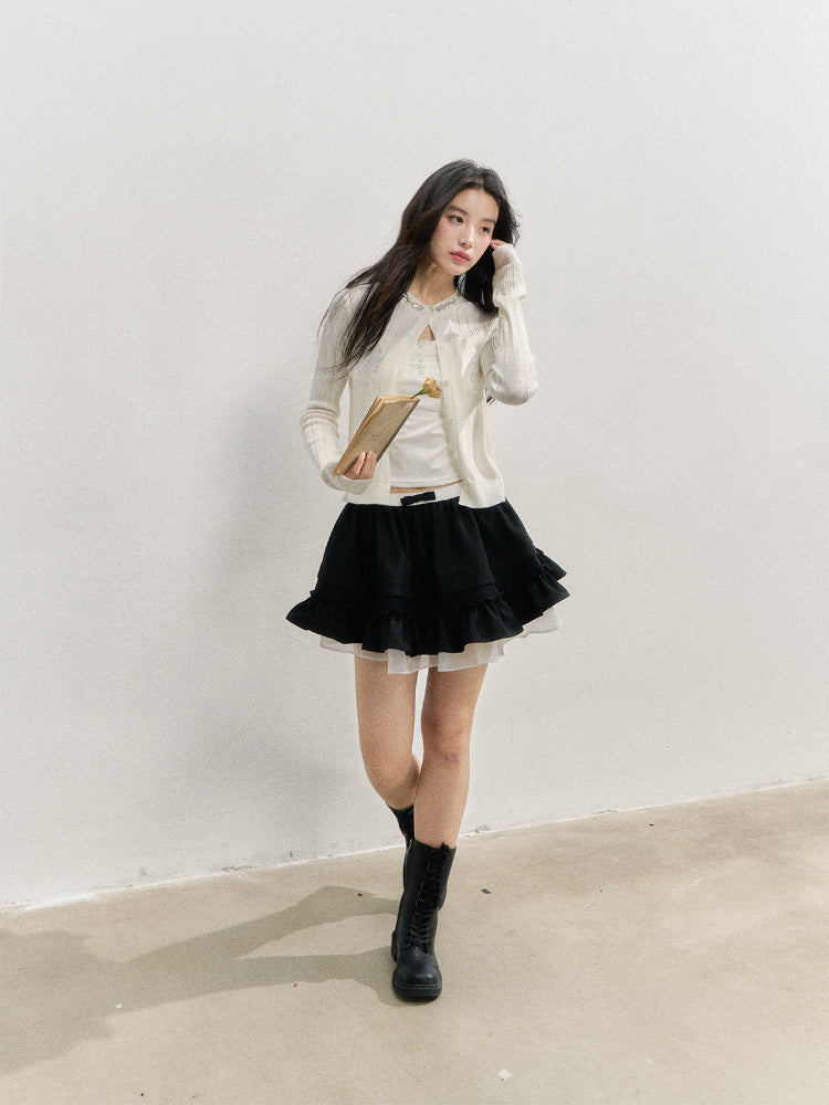 Black Retro Tiered Skirt - CHINASQUAD