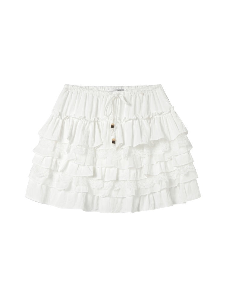 Layered Lace Pearl Trim Ballet Skirt - CHINASQUAD