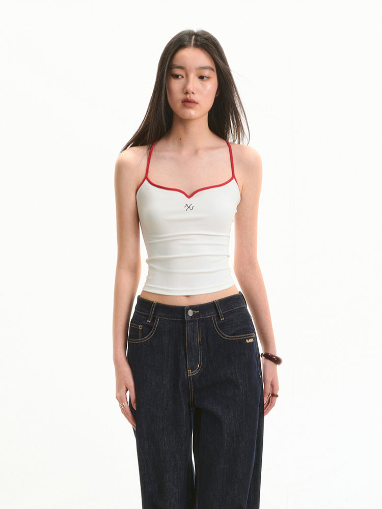 Pearl Rhinestone Color-block Strap Top - CHINASQUAD