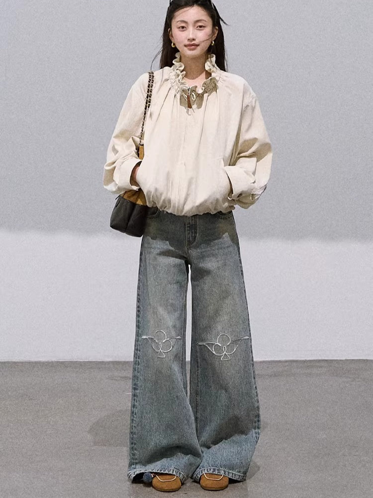 Vintage-Washed Cotton Wide-Leg Jeans