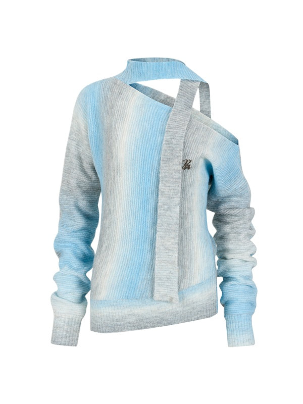 Designed Off-Shoulder Gradient Sweater - CHINASQUAD