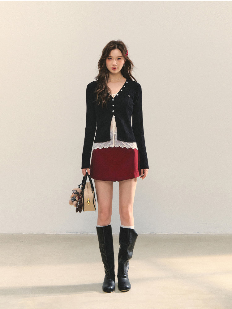 Lace Tie Fake Two-Piece Knitted Cardigan - CHINASQUAD