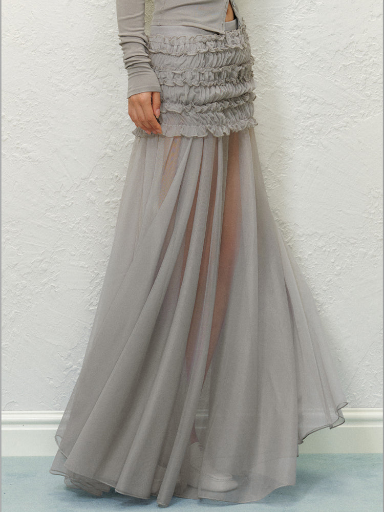 Mesh Splicing Semi-transparent Bodycon Skirt - CHINASQUAD