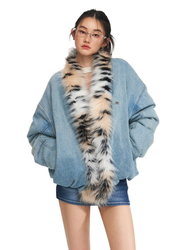 Leopard Collar Denim Jacket