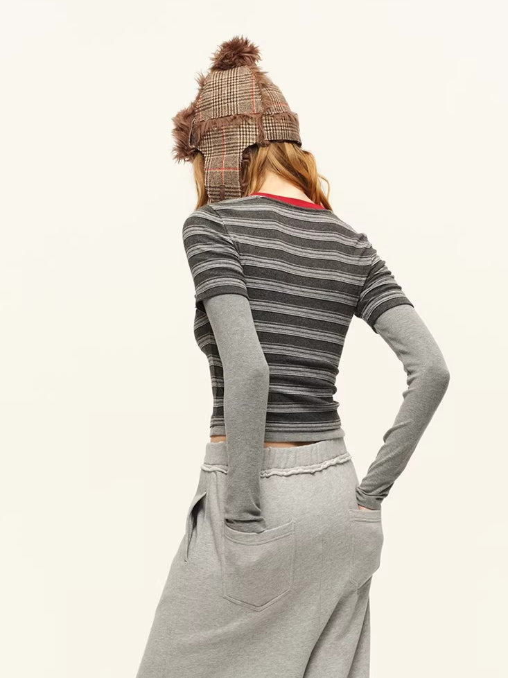 Contrast Layered-Effect Long Sleeve T-Shirt