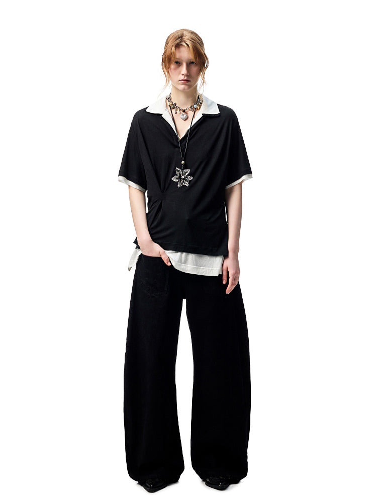 Oversized Fake Two-piece Polo Shirt - CHINASQUAD