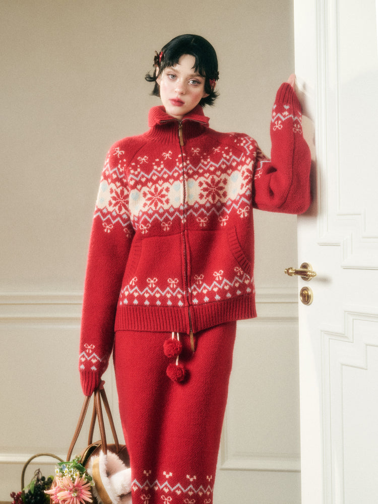 Warm Fabric Color Block Sweater & Skirt Set - CHINASQUAD