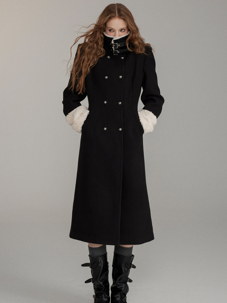 Wool Fleece Trim Long Coat - CHINASQUAD
