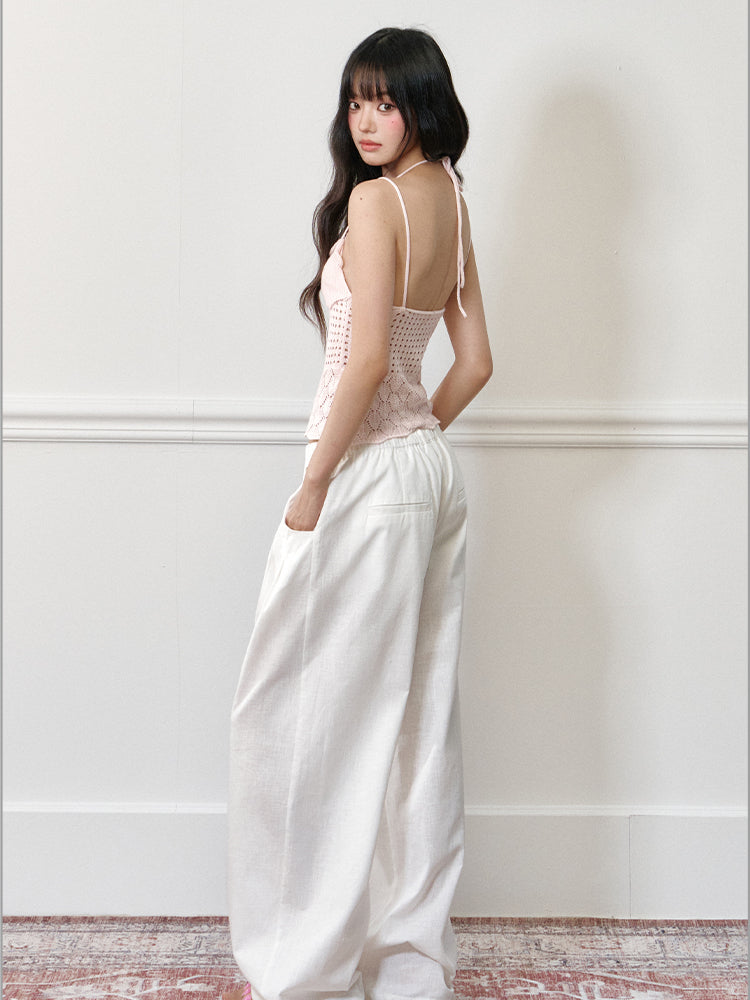 Linen Elastic Drawstring Wide-Leg Pants - CHINASQUAD