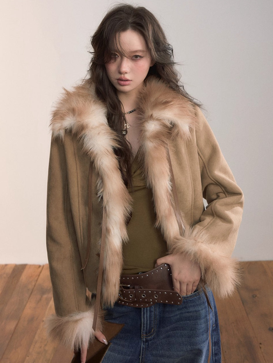 Faux Shearling Bow-Tie Collar Jacket