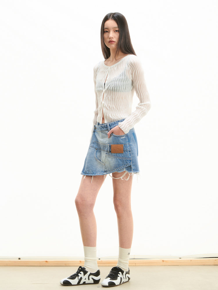 Washed Twill Misaligned Lazy Shorts - CHINASQUAD