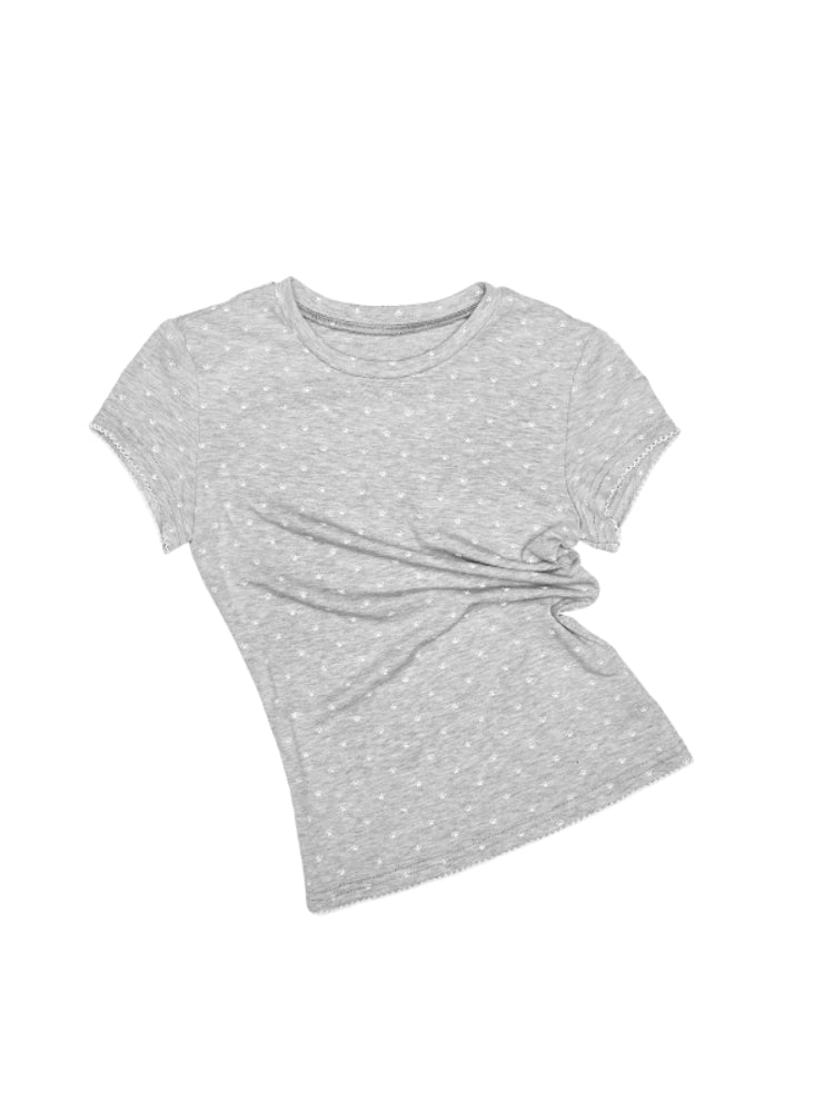 Polka Dot Cat Paw Round Neck T-shirt - CHINASQUAD