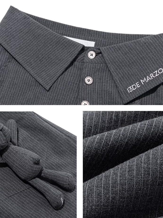 Striped Structured Wide-Leg Trousers