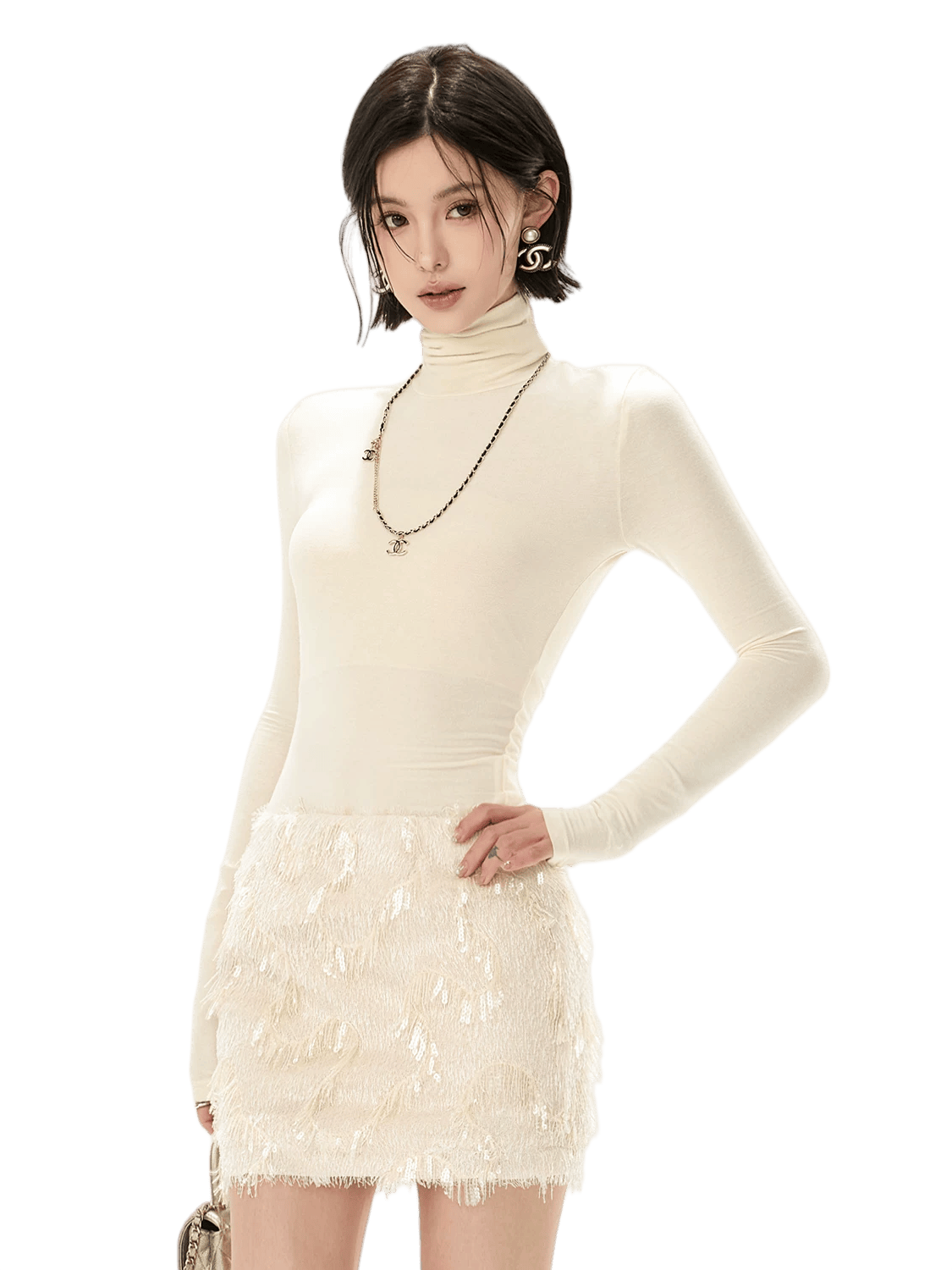 Refined Sheer Cashmere-Blend Draped Turtleneck Knit Top