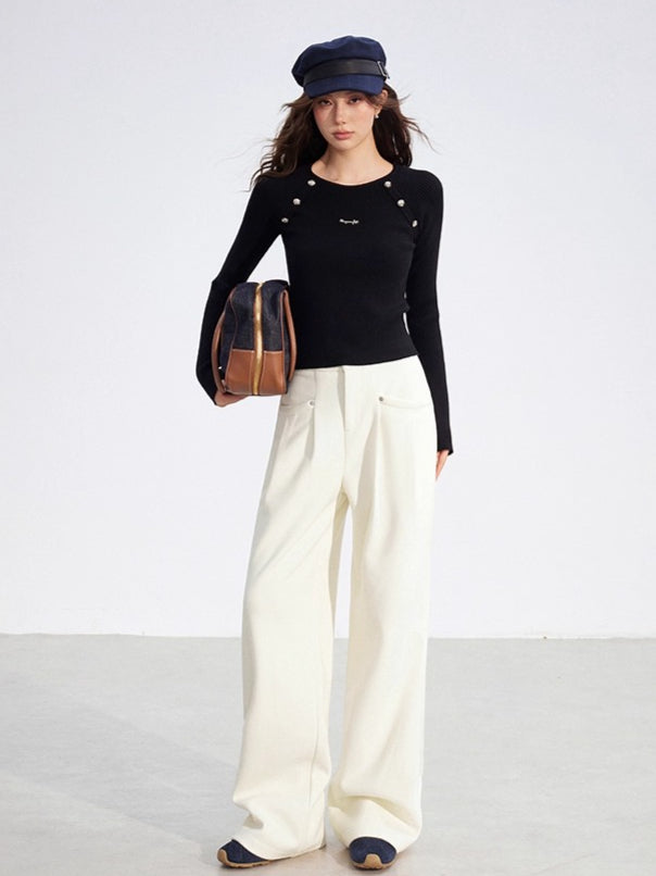 Two-Tone Layered Ribbed Knit Crewneck