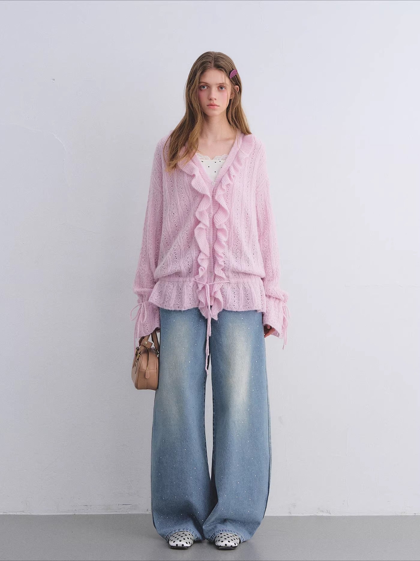 Wool Mohair Drawstring Waist Cardigan