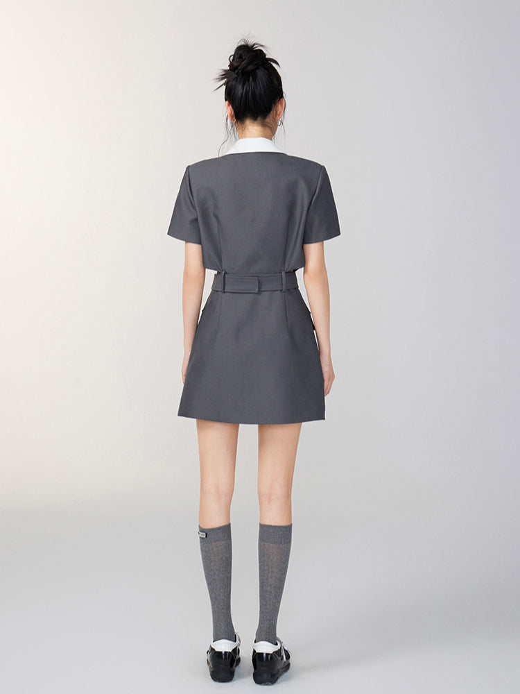 Colorblock Waist-Exposing Blazer Skirt - CHINASQUAD