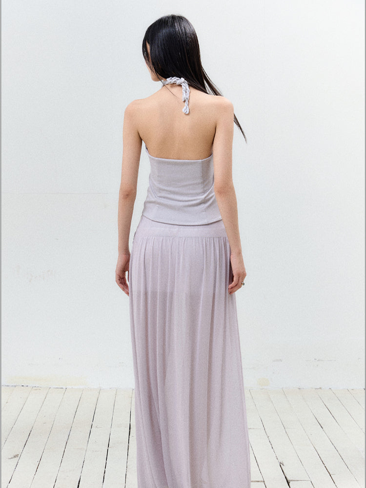 Twist Tie Halter Crop Top & Skirt Set - CHINASQUAD