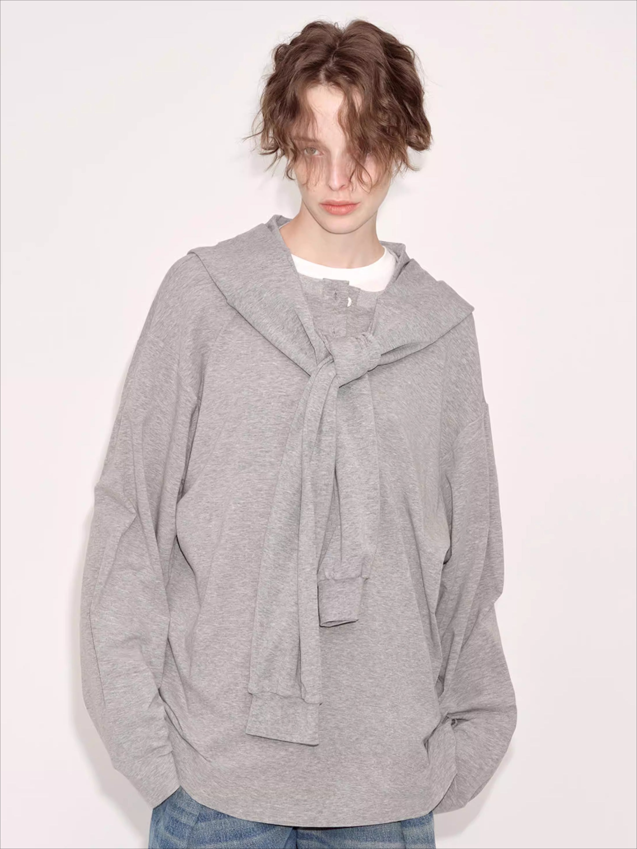 Relaxed Grey Hooded Long Sleeve Sweatshirt