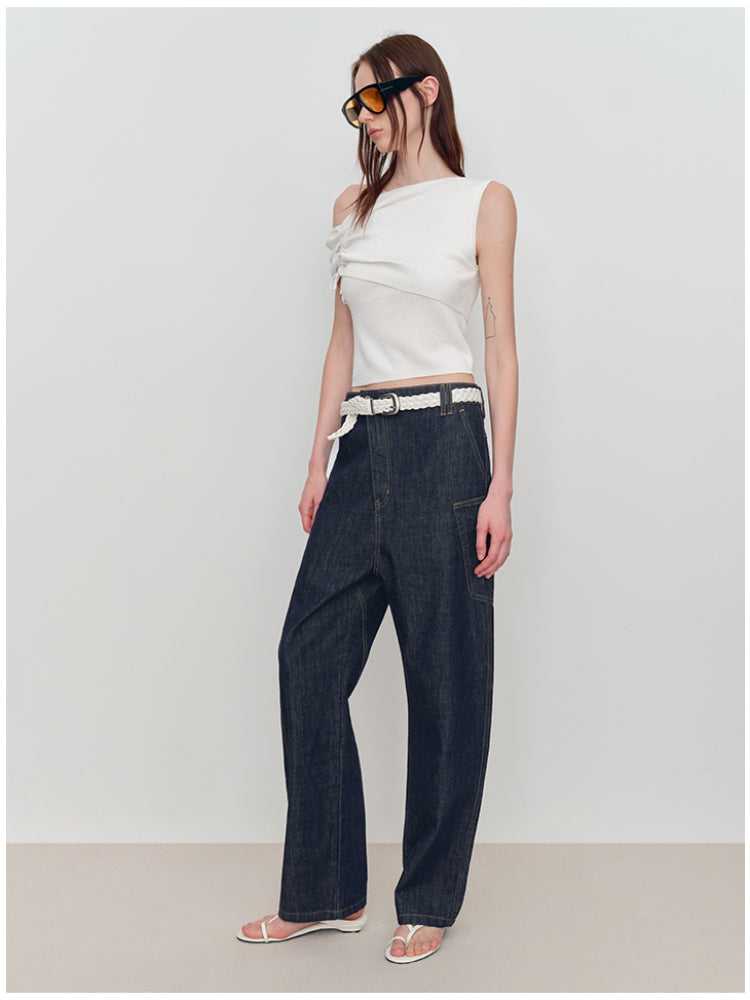 Asymmetric Drawstring Ruched One-Shoulder Blouse
